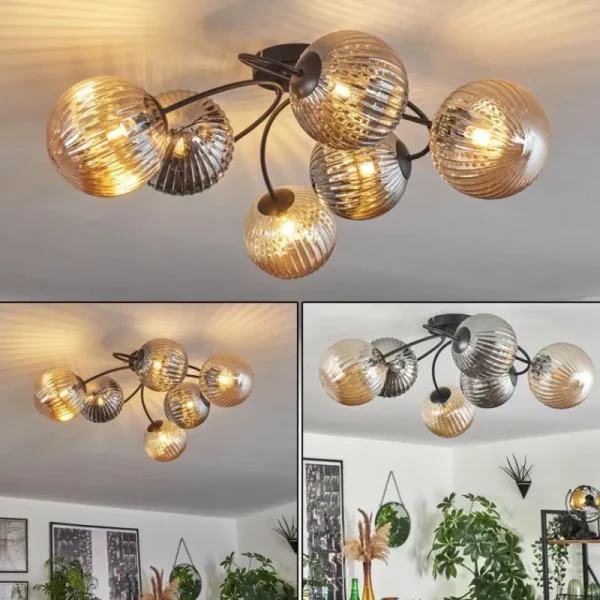hofstein Plafonnier Chehalis Ambre, Fumé, 6 lumières* Lampes Modernes