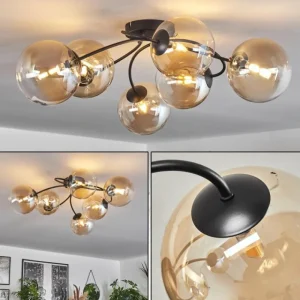 hofstein Plafonnier Chehalis Ambre, Clair, 6 lumières* Lampes En Verre