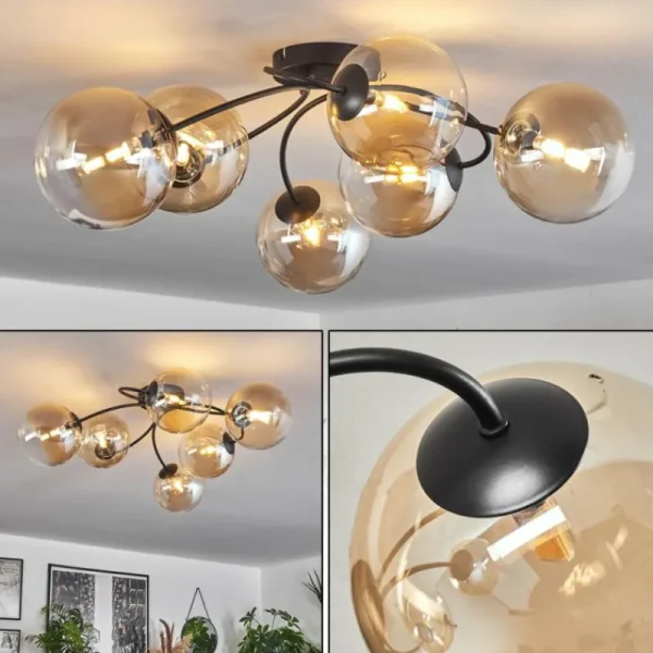 hofstein Plafonnier Chehalis Ambre, Clair, 6 lumières* Lampes En Verre
