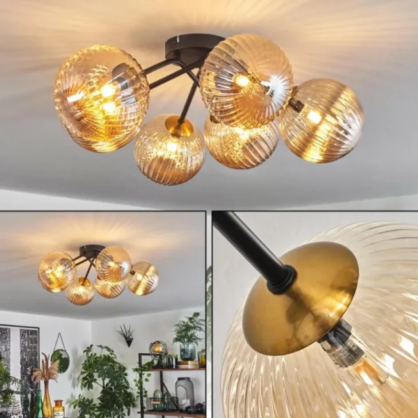 hofstein Plafonnier Chehalis Ambre, 6 lumières* Lampes En Verre