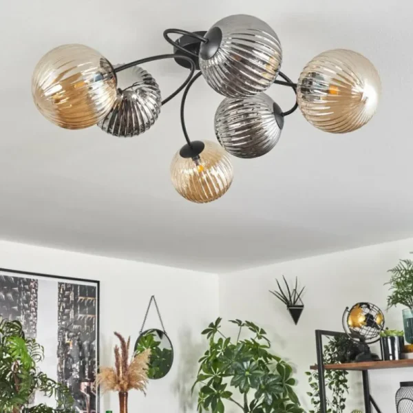 hofstein Plafonnier Chehalis Ambre, Fumé, 6 lumières* Lampes Modernes