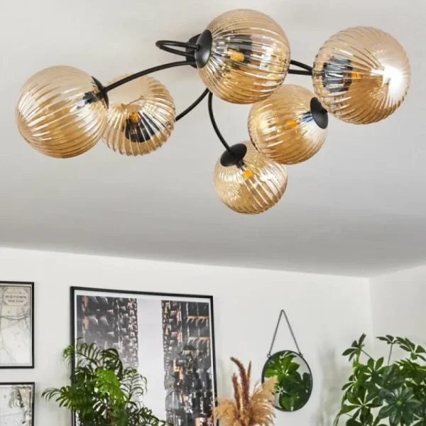 hofstein Plafonnier Chehalis Ambre, 6 lumières* Lampes En Verre