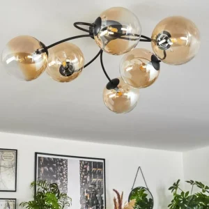 hofstein Plafonnier Chehalis Ambre, Clair, 6 lumières* Lampes En Verre