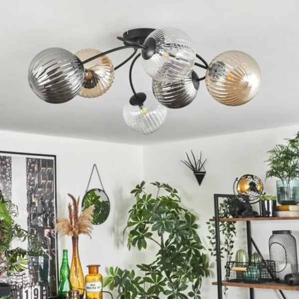 hofstein Plafonnier Chehalis Ambre, Clair, Fumé, 6 lumières* Lampes Modernes