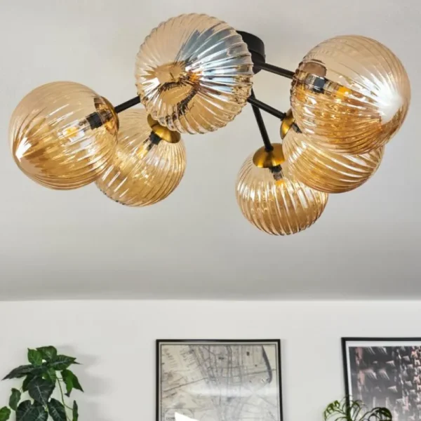 hofstein Plafonnier Chehalis Ambre, 6 lumières* Lampes En Verre