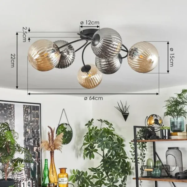 hofstein Plafonnier Chehalis Ambre, Fumé, 6 lumières* Lampes Modernes