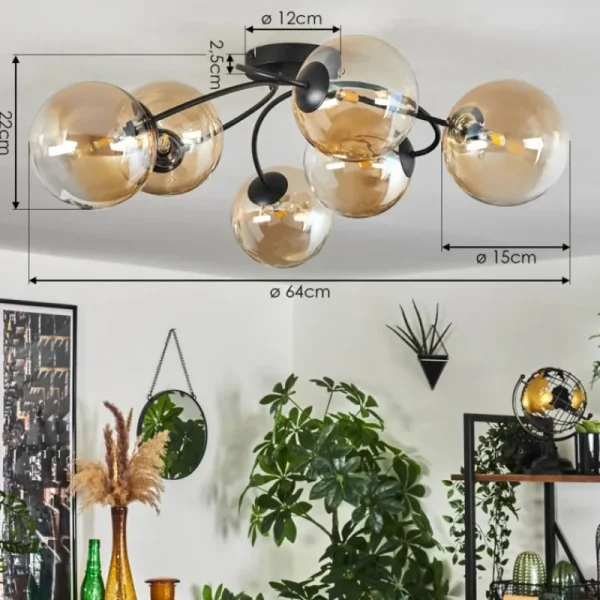 hofstein Plafonnier Chehalis Ambre, Clair, 6 lumières* Lampes En Verre