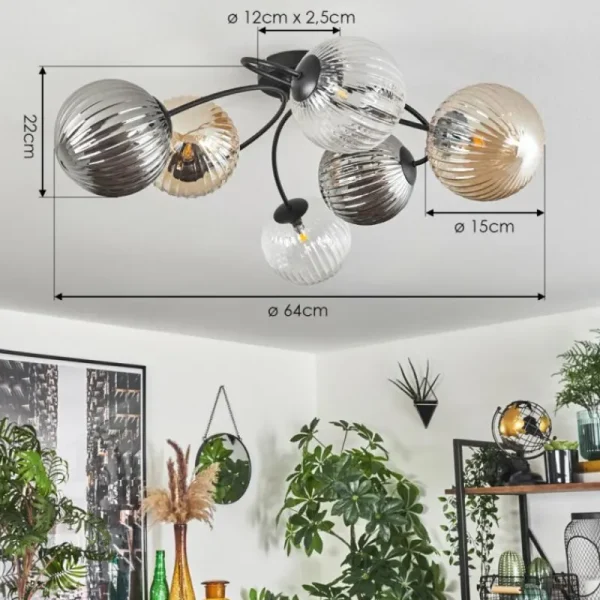 hofstein Plafonnier Chehalis Ambre, Clair, Fumé, 6 lumières* Lampes Modernes