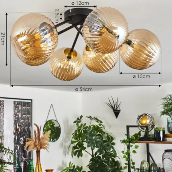 hofstein Plafonnier Chehalis Ambre, 6 lumières* Lampes En Verre