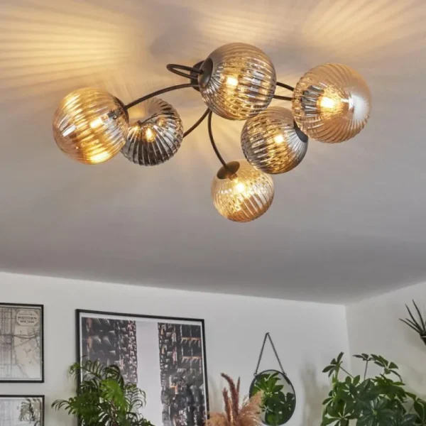hofstein Plafonnier Chehalis Ambre, Fumé, 6 lumières* Lampes Modernes