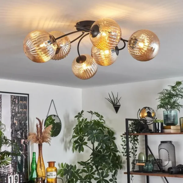 hofstein Plafonnier Chehalis Ambre, 6 lumières* Lampes En Verre