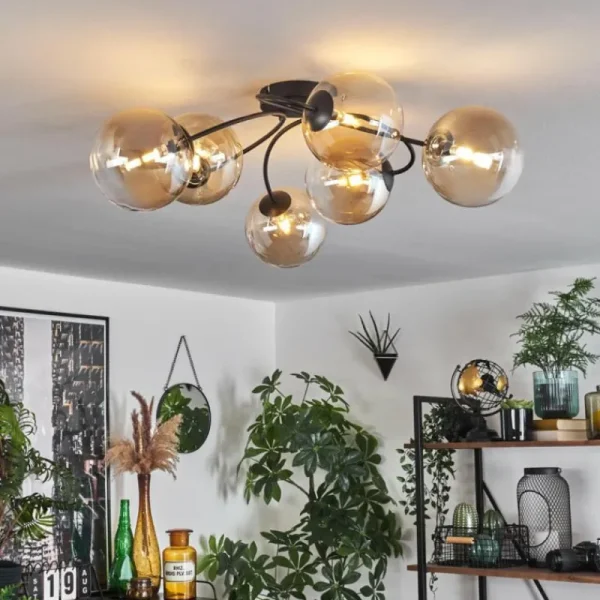 hofstein Plafonnier Chehalis Ambre, Clair, 6 lumières* Lampes En Verre