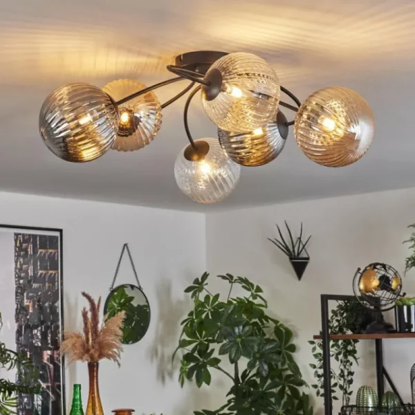 hofstein Plafonnier Chehalis Ambre, Clair, Fumé, 6 lumières* Lampes Modernes