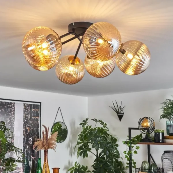hofstein Plafonnier Chehalis Ambre, 6 lumières* Lampes En Verre