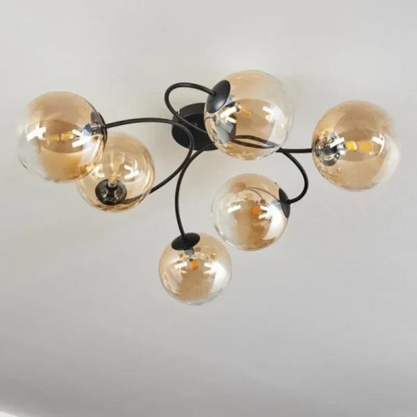 hofstein Plafonnier Chehalis Ambre, Clair, 6 lumières* Lampes En Verre