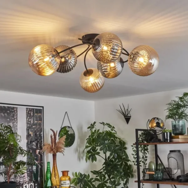 hofstein Plafonnier Chehalis Ambre, Fumé, 6 lumières* Lampes Modernes