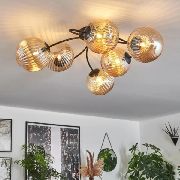hofstein Plafonnier Chehalis Ambre, 6 lumières* Lampes En Verre