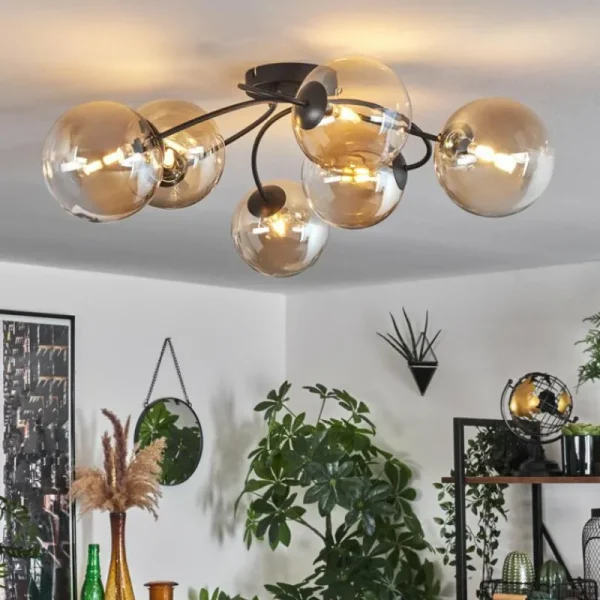 hofstein Plafonnier Chehalis Ambre, Clair, 6 lumières* Lampes En Verre
