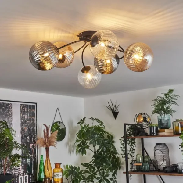 hofstein Plafonnier Chehalis Ambre, Clair, Fumé, 6 lumières* Lampes Modernes