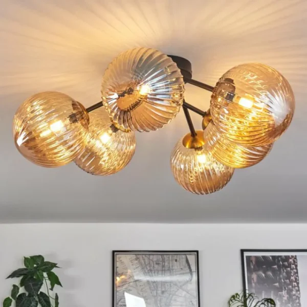 hofstein Plafonnier Chehalis Ambre, 6 lumières* Lampes En Verre