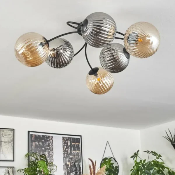 hofstein Plafonnier Chehalis Ambre, Fumé, 6 lumières* Lampes Modernes