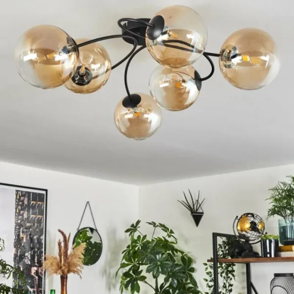 hofstein Plafonnier Chehalis Ambre, Clair, 6 lumières* Lampes En Verre