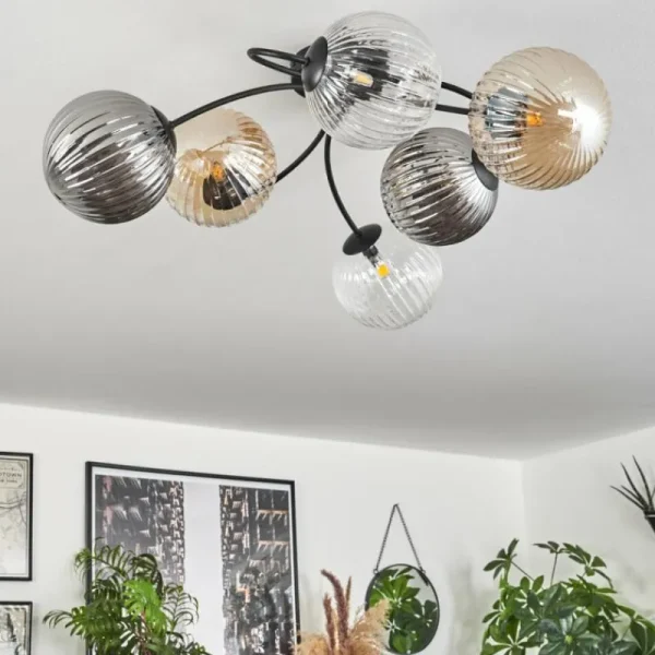 hofstein Plafonnier Chehalis Ambre, Clair, Fumé, 6 lumières* Lampes Modernes