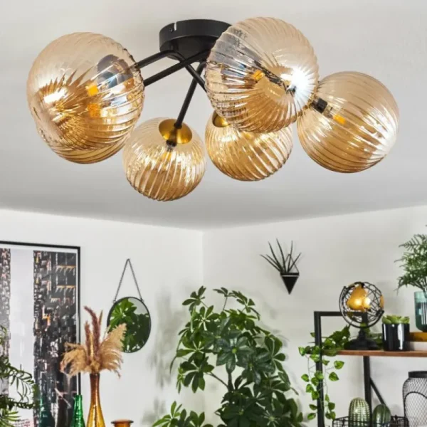 hofstein Plafonnier Chehalis Ambre, 6 lumières* Lampes En Verre
