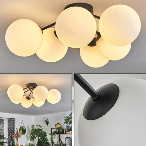 hofstein Plafonnier Chehalis Blanc, 6 lumières* Lampes En Verre