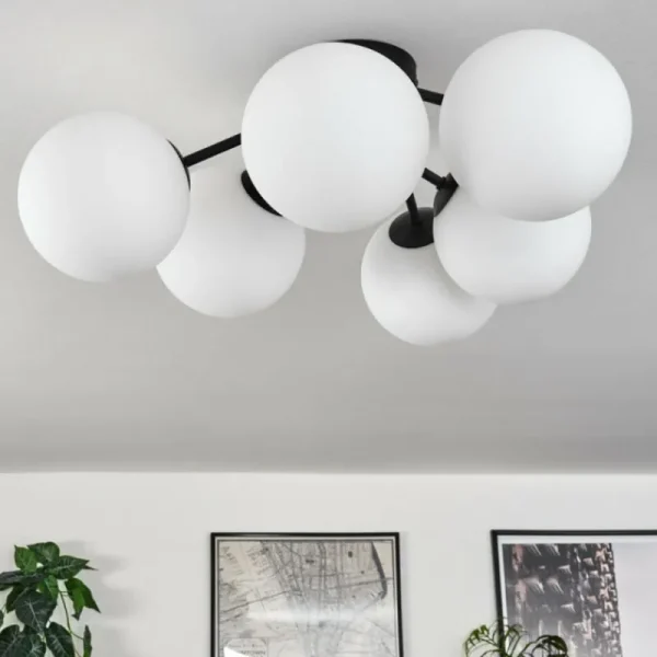 hofstein Plafonnier Chehalis Blanc, 6 lumières* Lampes En Verre