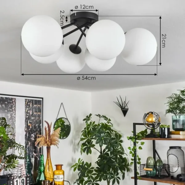 hofstein Plafonnier Chehalis Blanc, 6 lumières* Lampes En Verre