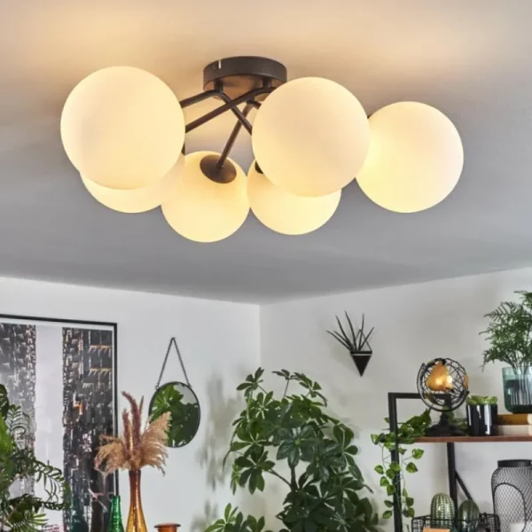 hofstein Plafonnier Chehalis Blanc, 6 lumières* Lampes En Verre