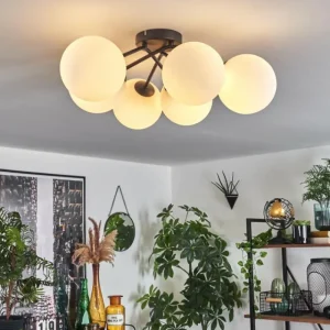 hofstein Plafonnier Chehalis Blanc, 6 lumières* Lampes En Verre