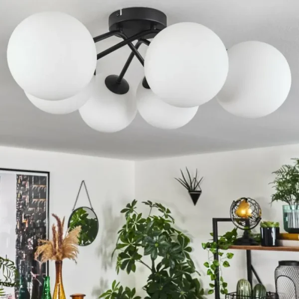 hofstein Plafonnier Chehalis Blanc, 6 lumières* Lampes En Verre