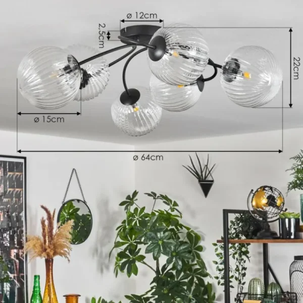 hofstein Plafonnier Chehalis Clair, 6 lumières* Lampes En Verre