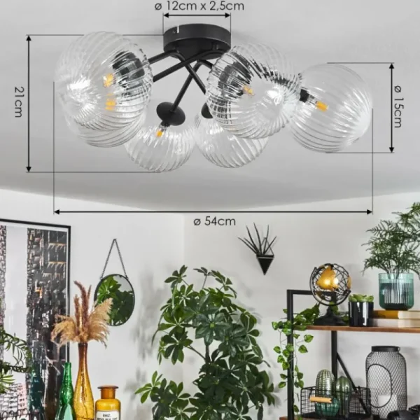 hofstein Plafonnier Chehalis Clair, 6 lumières* Lampes En Verre