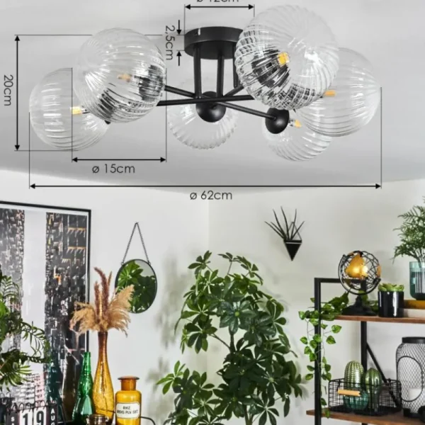 hofstein Plafonnier Chehalis Clair, 6 lumières* Lampes En Verre