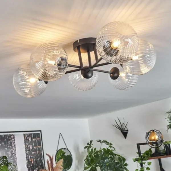 hofstein Plafonnier Chehalis Clair, 6 lumières* Lampes En Verre