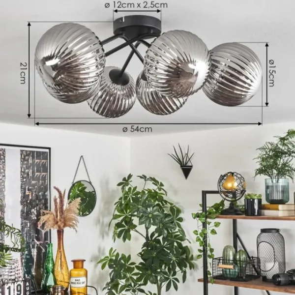 hofstein Plafonnier Chehalis Fumé, 6 lumières* Lampes Modernes