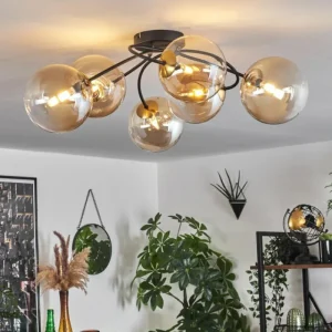 hofstein Plafonnier Chehalis Or, Noir, 6 lumières* Lampes En Verre