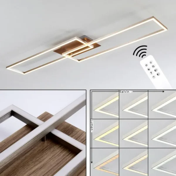 hofstein Plafonnier Cheka LED Brun, Nickel mat, 2 lumières, Télécommandes* Lampes Modernes
