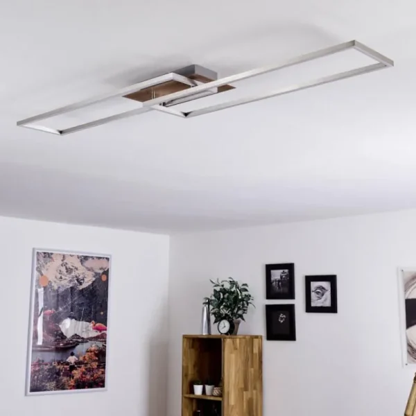 hofstein Plafonnier Cheka LED Brun, Nickel mat, 2 lumières, Télécommandes* Lampes Modernes