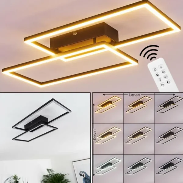 hofstein Plafonnier Cheka LED Noir, 2 lumières, Télécommandes* Lampes Modernes