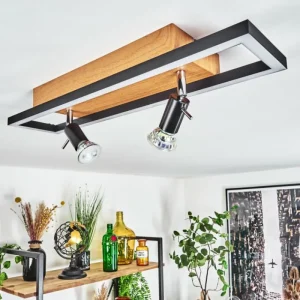 hofstein Plafonnier Deadwood LED Brun, Chrome, Couleur bois, 3 lumières* Lampes Modernes