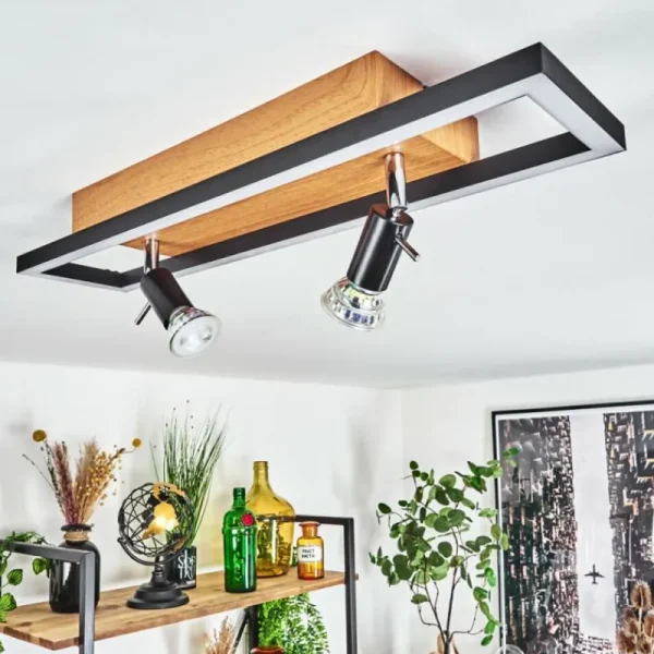 hofstein Plafonnier Deadwood LED Brun, Chrome, Couleur bois, 3 lumières* Lampes Modernes