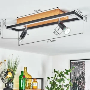 hofstein Plafonnier Deadwood LED Brun, Chrome, Couleur bois, 3 lumières* Lampes Modernes