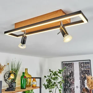 hofstein Plafonnier Deadwood LED Brun, Chrome, Couleur bois, 3 lumières* Lampes Modernes