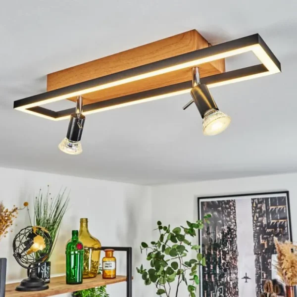 hofstein Plafonnier Deadwood LED Brun, Chrome, Couleur bois, 3 lumières* Lampes Modernes