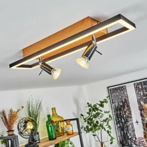hofstein Plafonnier Deadwood LED Brun, Chrome, Couleur bois, 3 lumières* Lampes Modernes