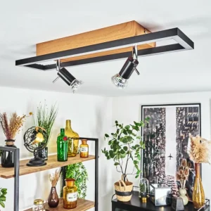 hofstein Plafonnier Deadwood LED Brun, Chrome, Couleur bois, 3 lumières* Lampes Modernes